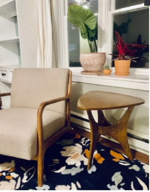 Triangle Mid-Century Modern Side Table Light Brown Small Unique Wooden Bedside