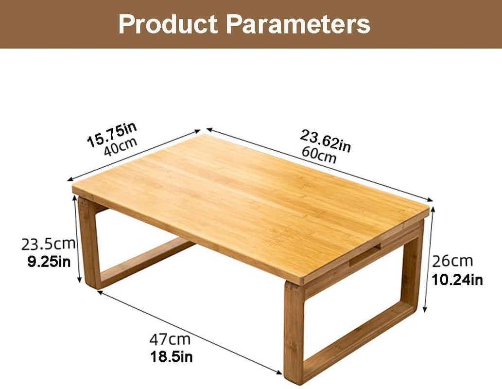 Portable Rectangle Foldable Coffee Table – Japanese Low Bamboo Table for Sitting