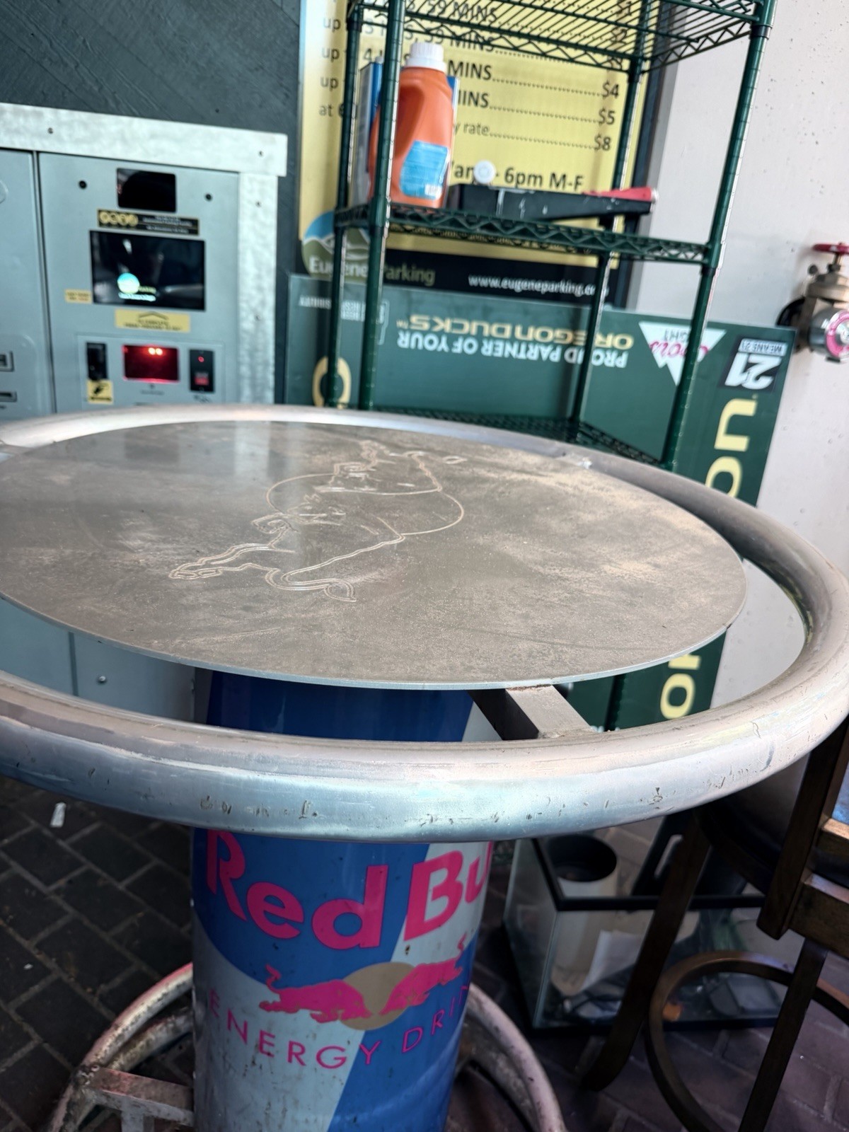 Red Bull Metal Round Bar Table 43in High Top w/ Circular Footrest