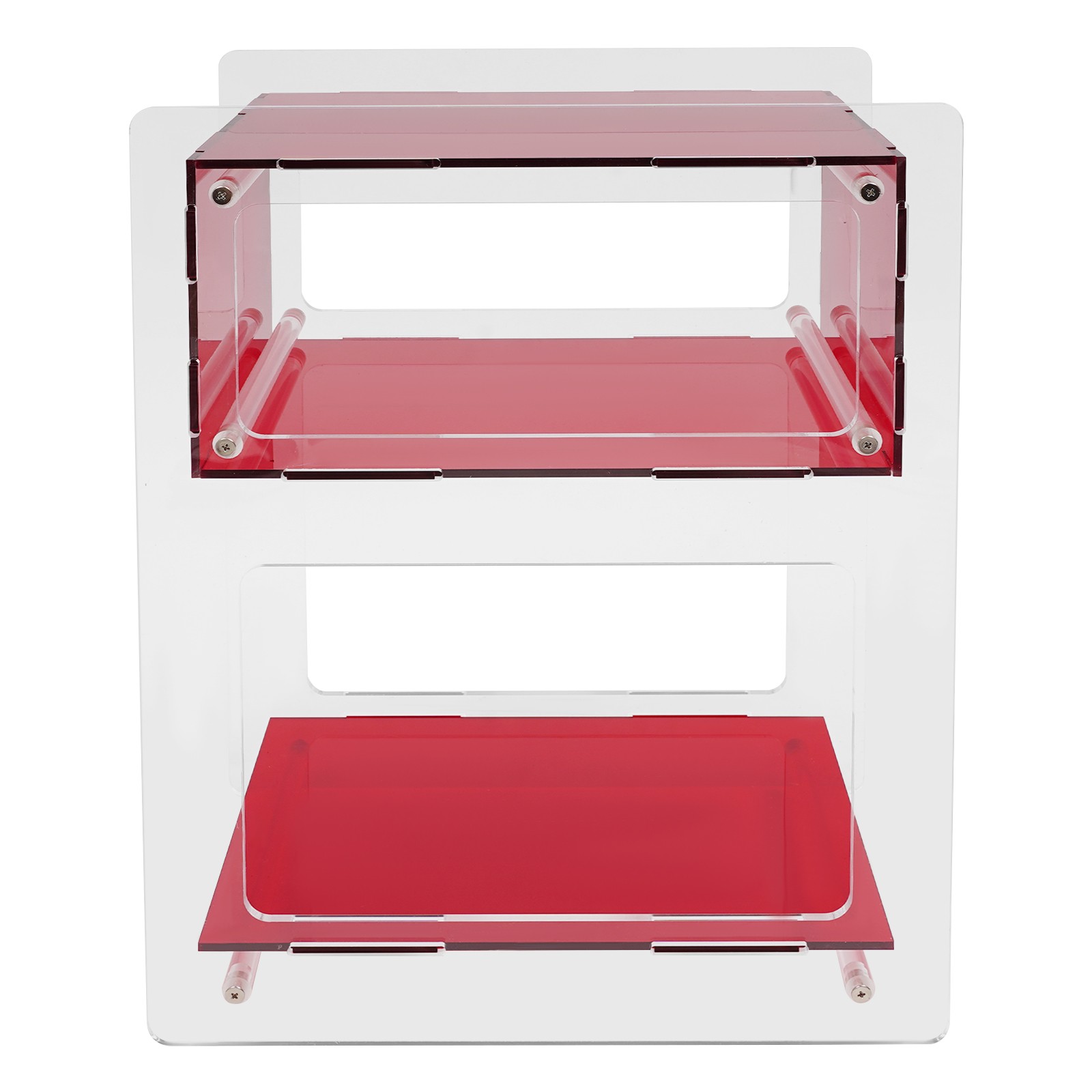 Red Acrylic Side Table, Acrylic Nightstand, Rectangle Storage Shelf