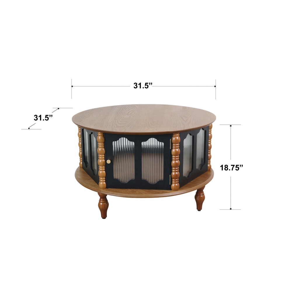 31.5 in Round Three-Door Storage Coffee Table Real Wood Veneer Coffee Table