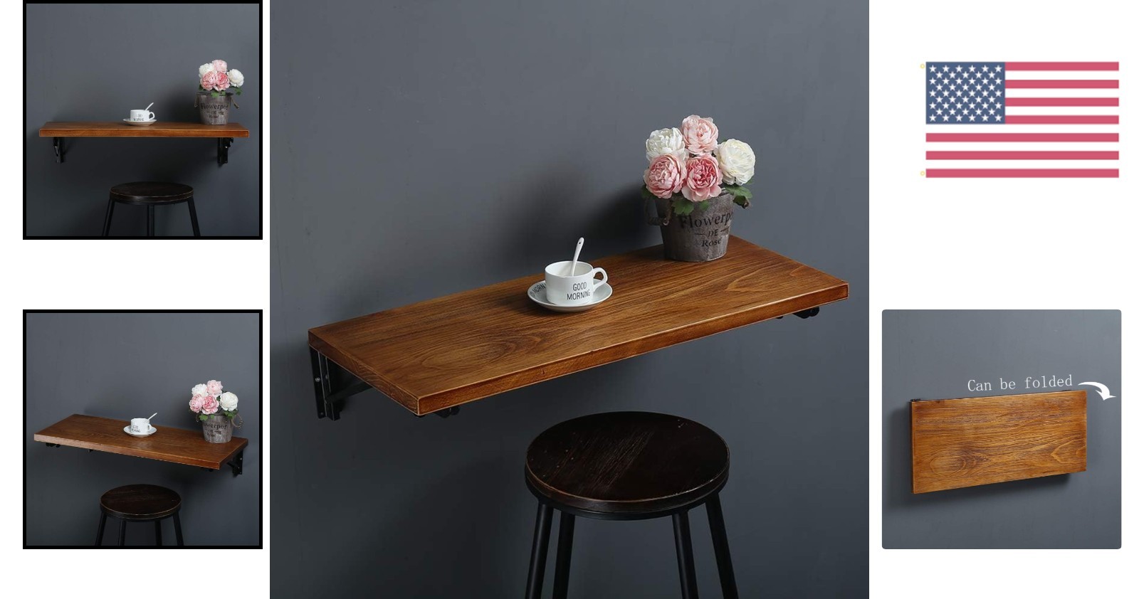 47″ Industrial Rustic Folding Wall-Mounted Workbench – Perfect for Small Spaces