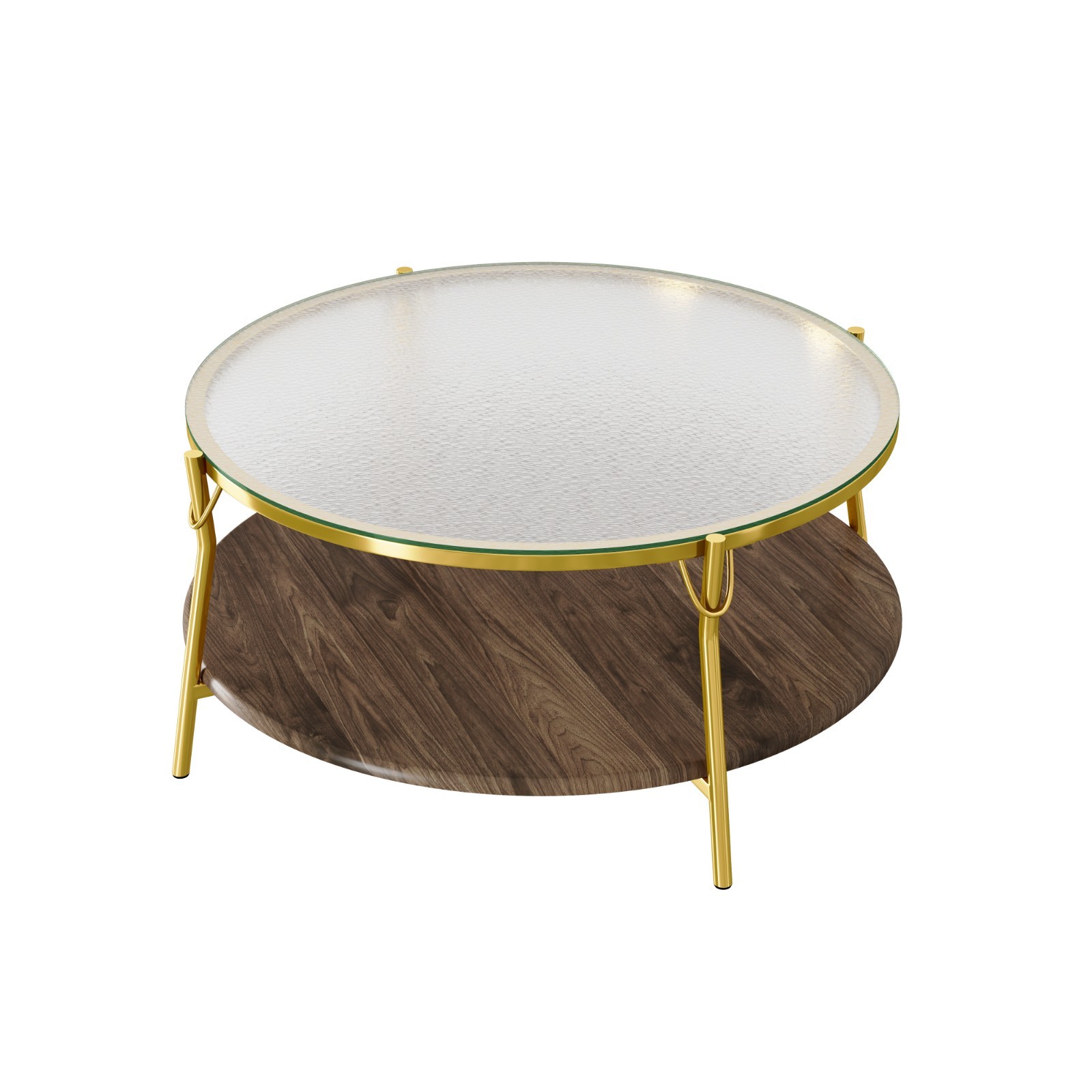 Modern Round Coffee Table Center Table w/ Tempered Glass Tabletop Gold Metal Leg