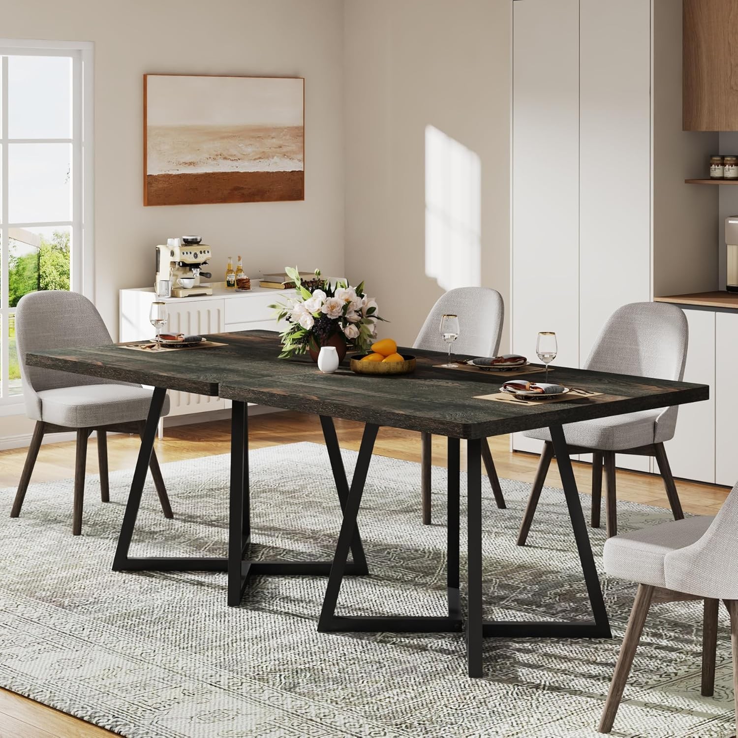 Square Dining Table for 2-4, 31.5″ Industrial Small Kichen Table with Metal Base
