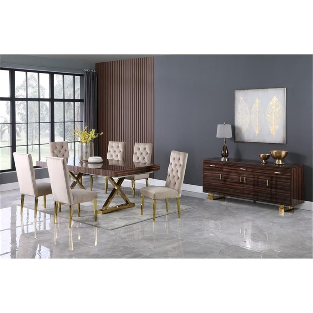 Pemberly Row Zebra Wood Lacquer Top Extendable 2 Leaf Dining Table