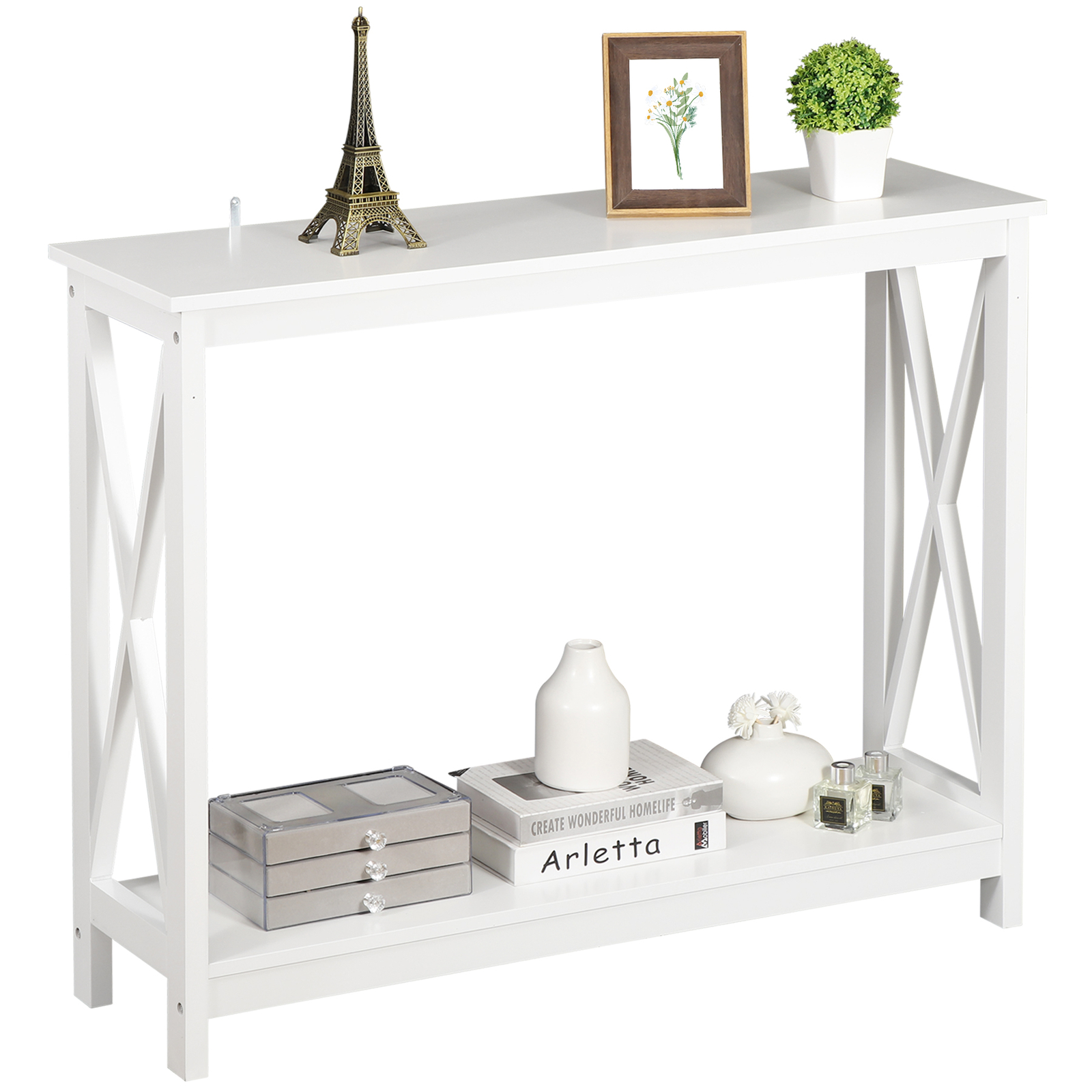 ZenSports 2-Tier Narrow Console Table for Entryway Modern Accent Sofa White