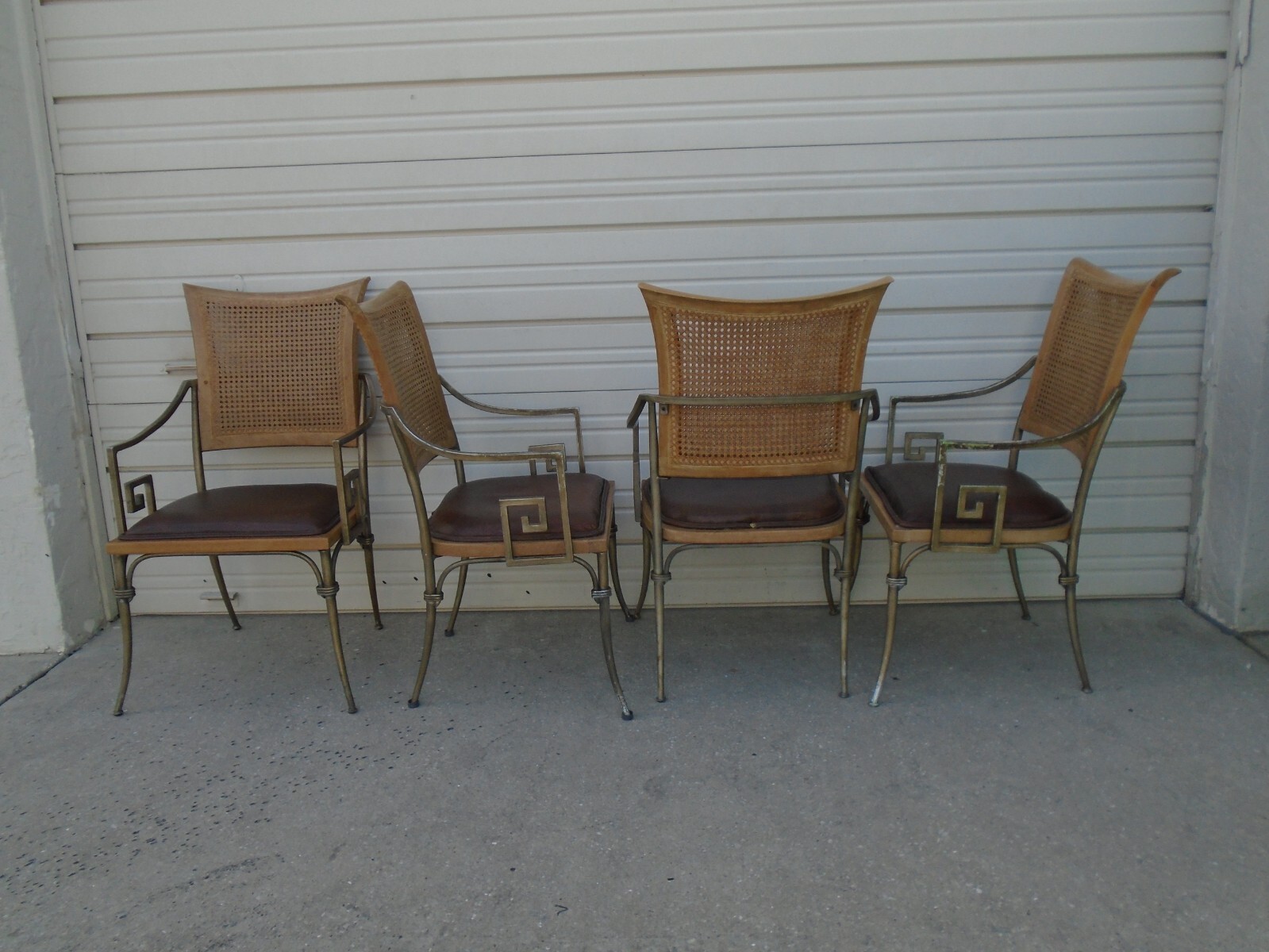 Greek Key Dining Set 4 Chairs + Table Gold Art Deco Chippendale Regency Nouveau