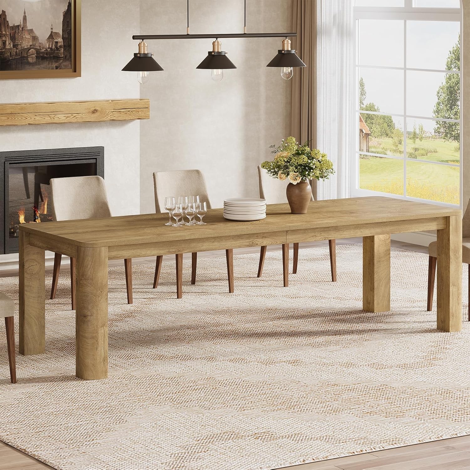 79Inch Extra Long Dining Table for 6-8 Poeple Large Farmhouse Wood Kitchen Table