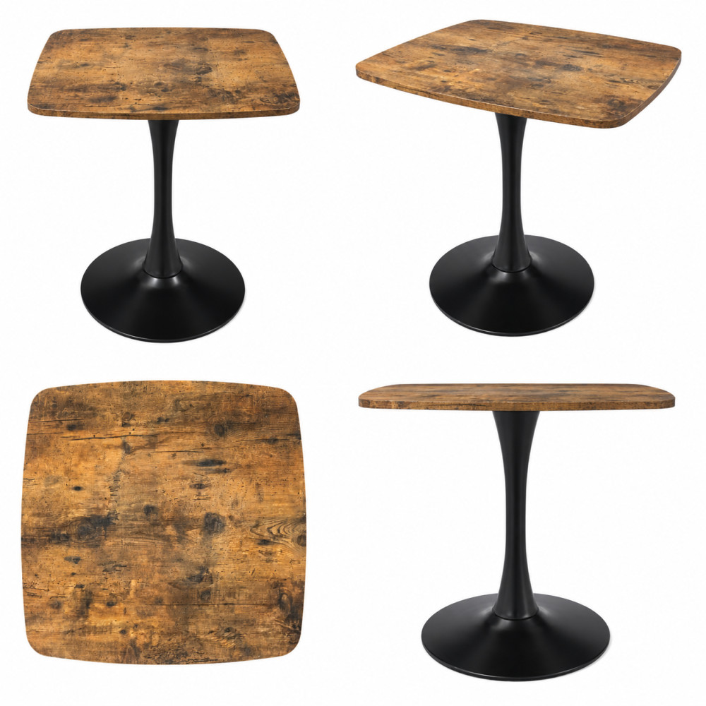 24″ Square Tulip Table with MDF Tabletop & Matte Black Metal Pedestal Base