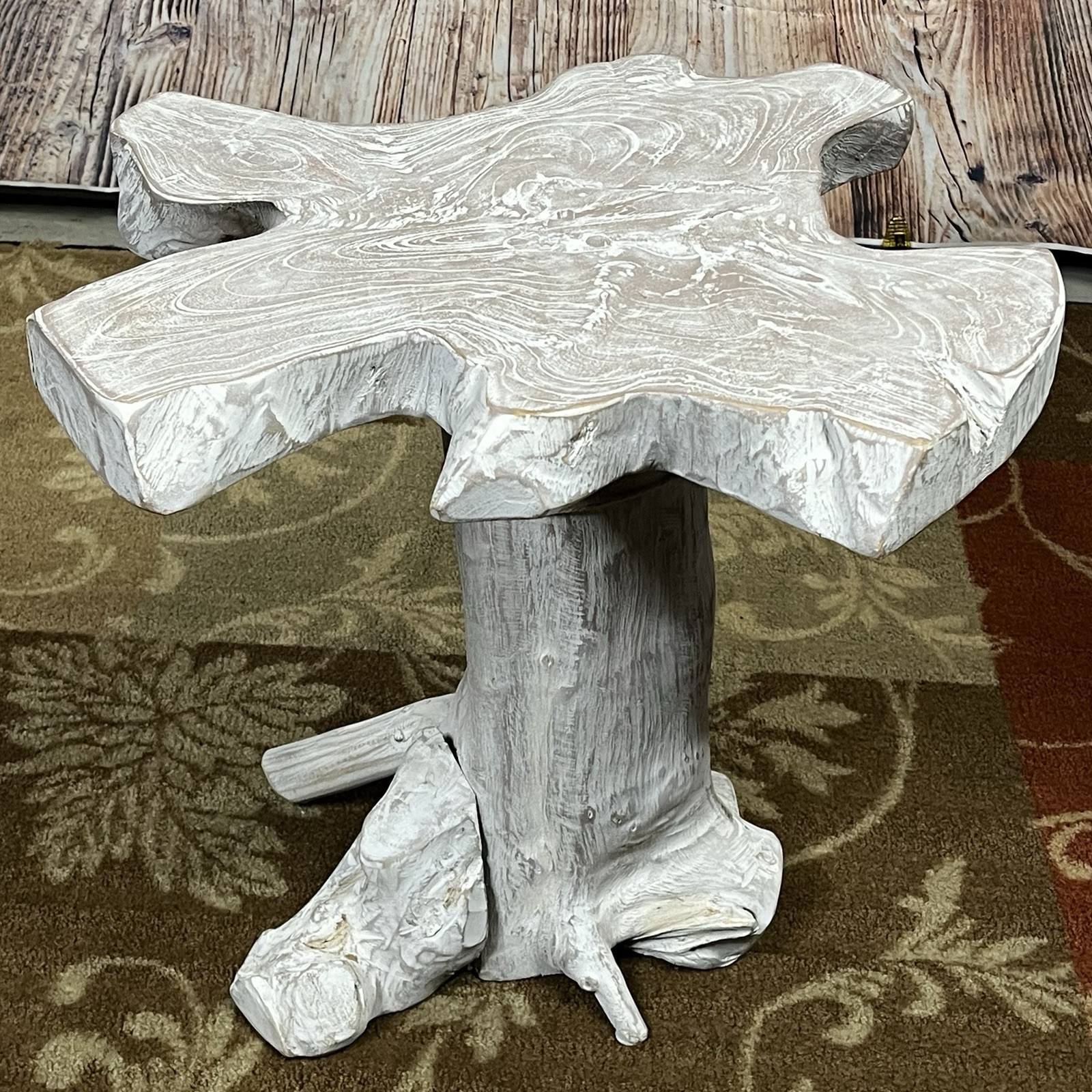 Natural Teak Solid HardWood Slab Table Top Coffee End Table White 21” Tall