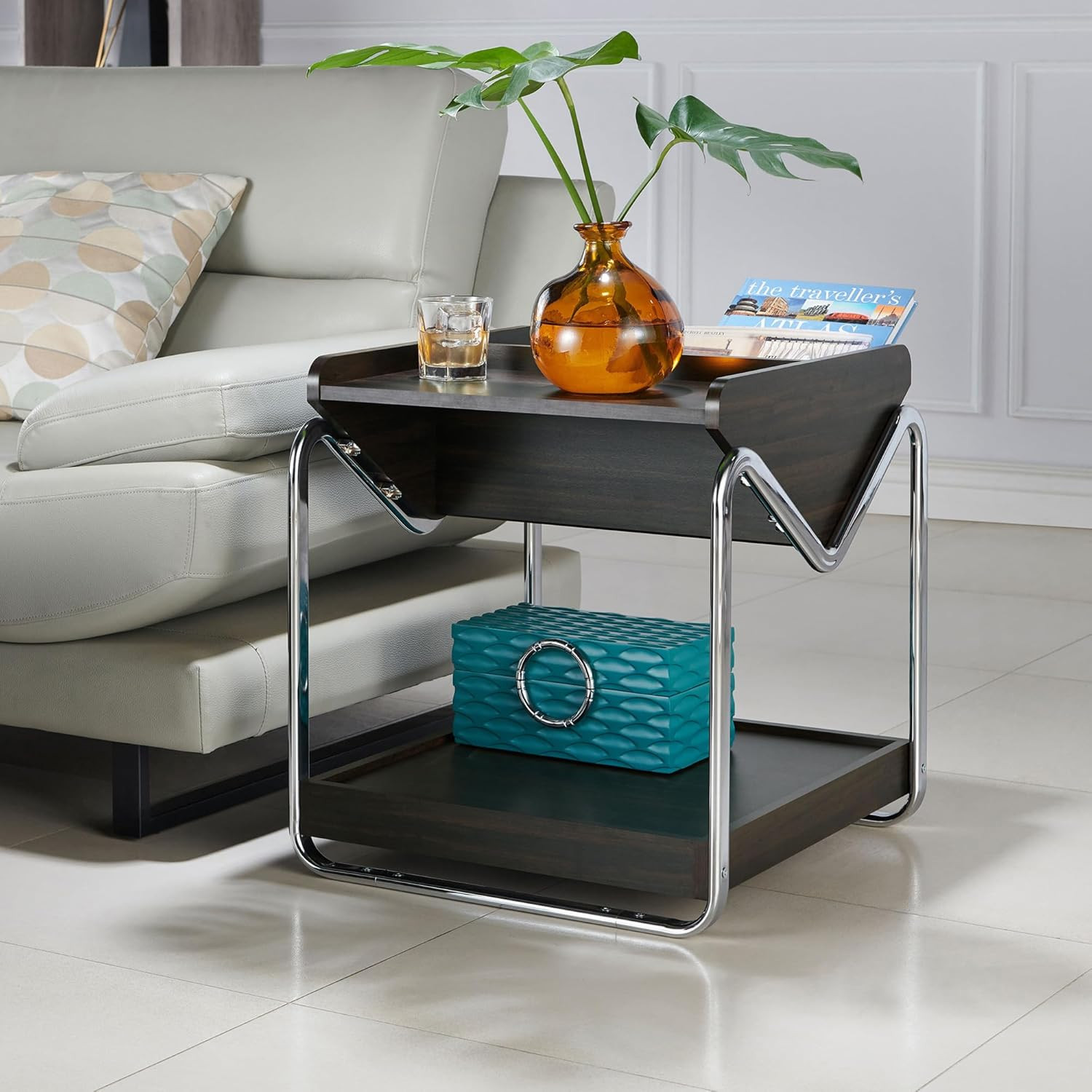 Nolan Glam 22″ End Table with Open Shelf in Wenge Brown for Any Room