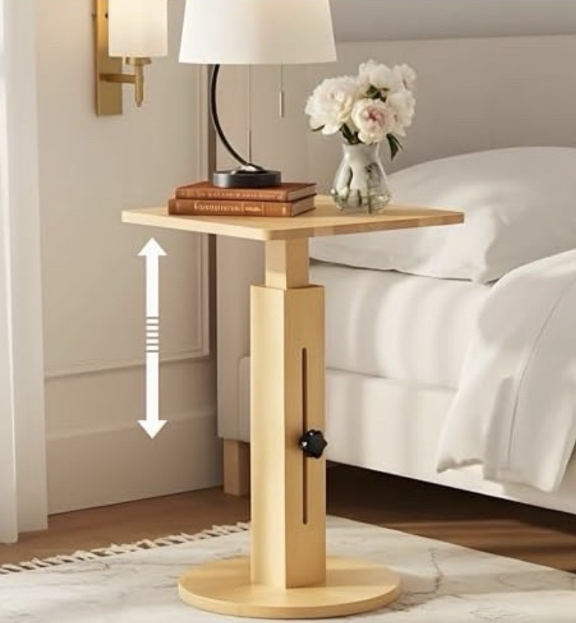 Farmhouse/Industrial Wooden Side Table, 14” Square Top Adjustable Height-New
