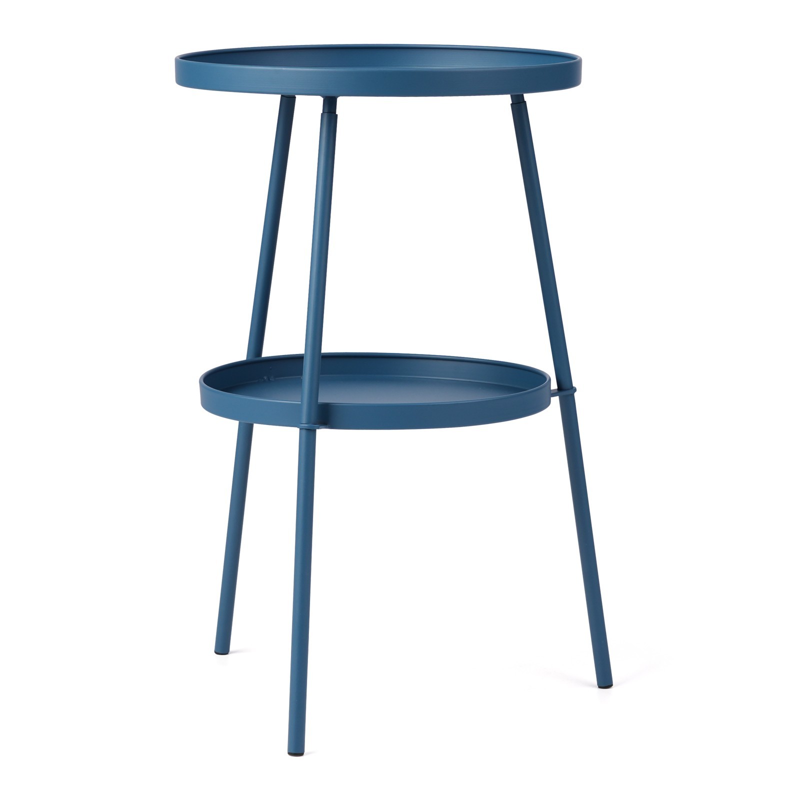 2 Tier Side End Table Metal Round Coffee Accent Table for Patio Gargen Navy Blue