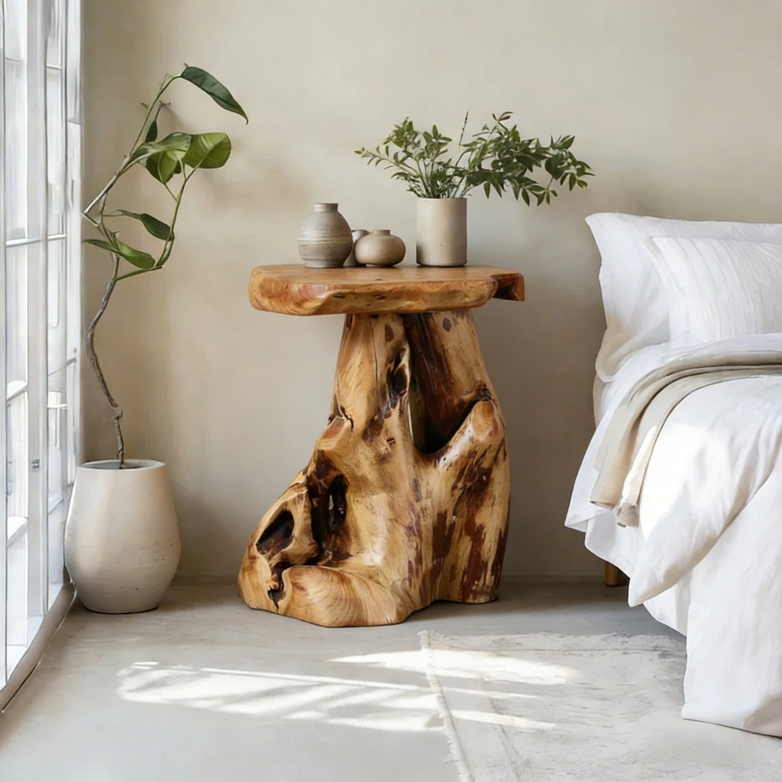 Rustic Cedar Roots Flower Stand Stool, Tree Stump Stool Side Table 19.5″ H