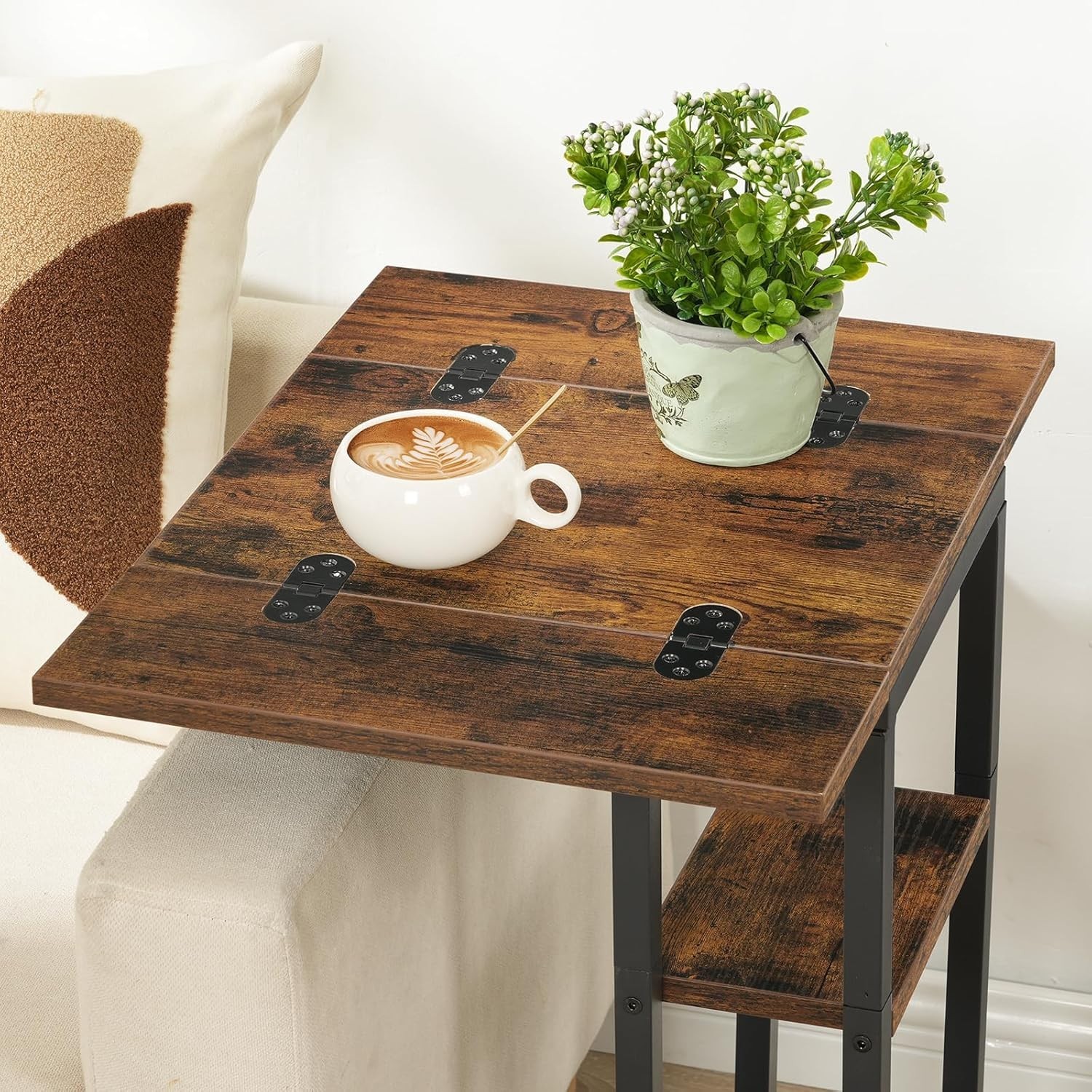 Foldable C Shaped End Table, C Shaped Side Table with Storage Shelf, Small Sn…