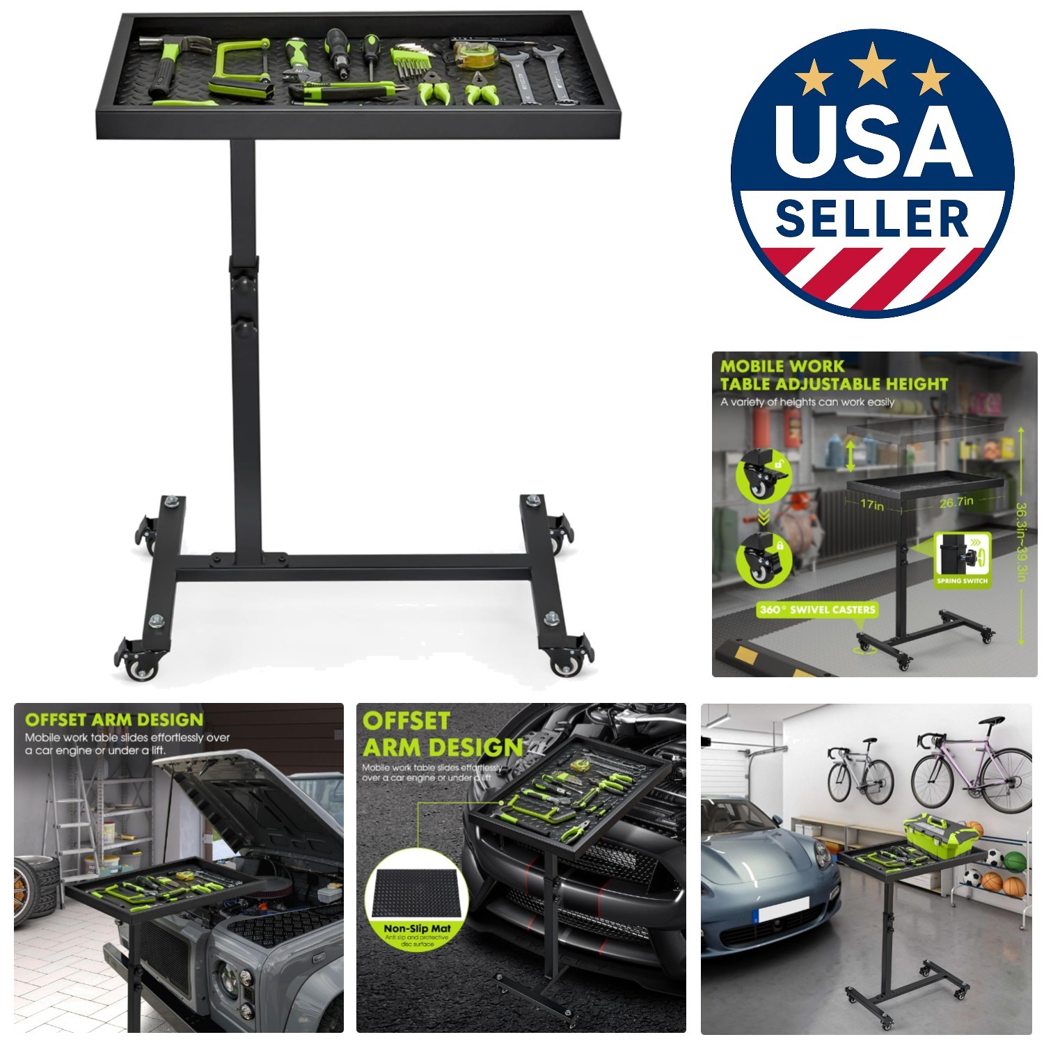 Robust Steel Rolling Tool Table with Adjustable Height – Perfect for Garage Use