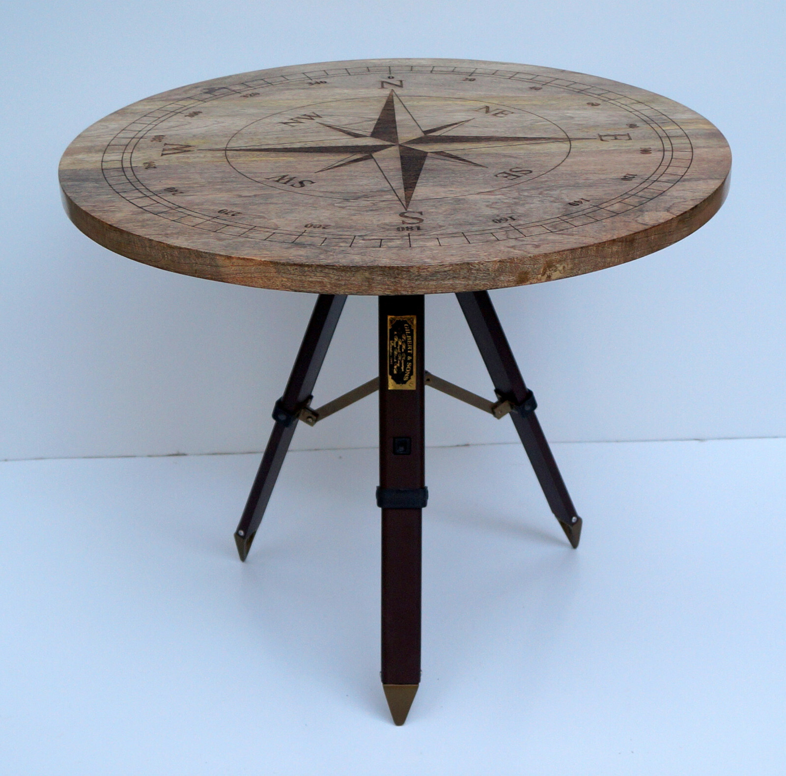 Designer nautical compass style directional wooden coffee table bar & cafe decor