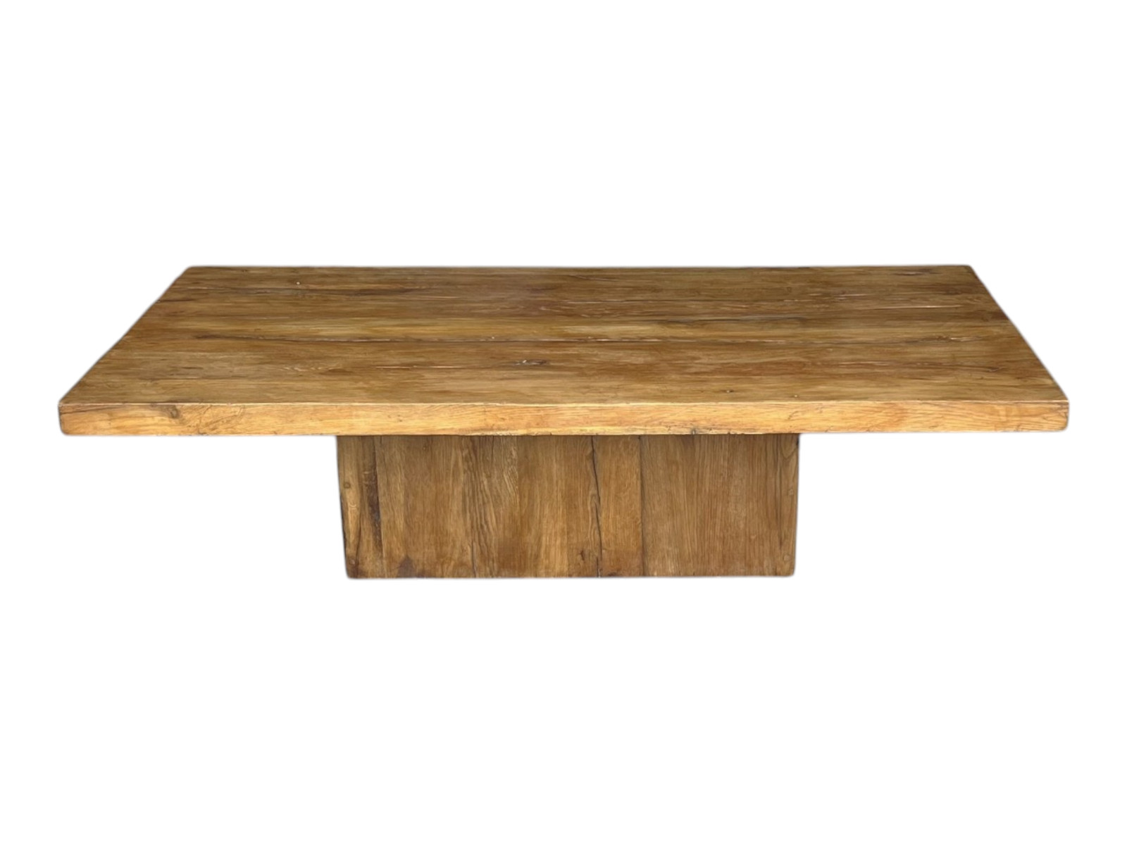 Solid Teak Coastal Organic Modern Coffee Table Thick Top with Pedestal Base