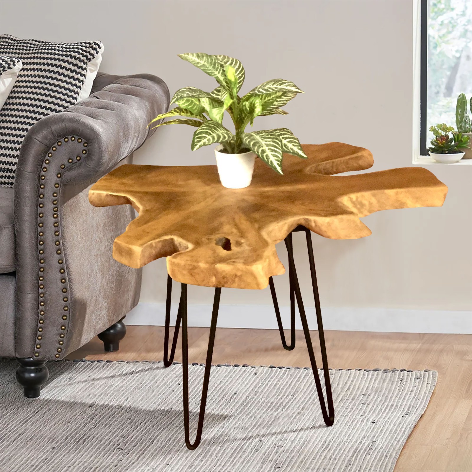 Rustic Teak Wood Slice Coffee Table, Live Edge Coffee Table, Handcrafted