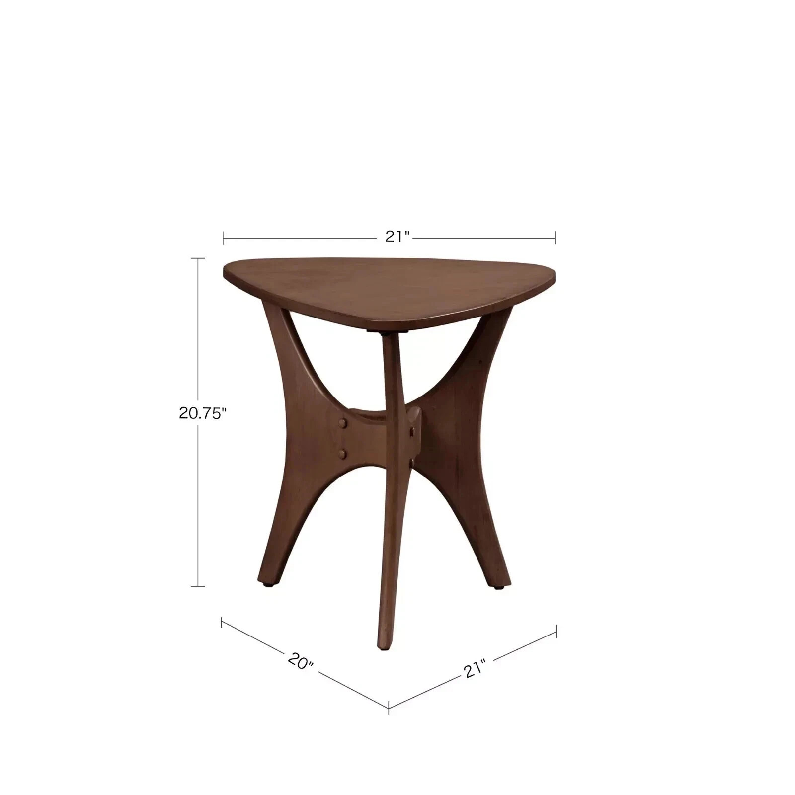 Mid-Century Modern Triangle Side Table Brown Wooden Farm Country Small Bedside