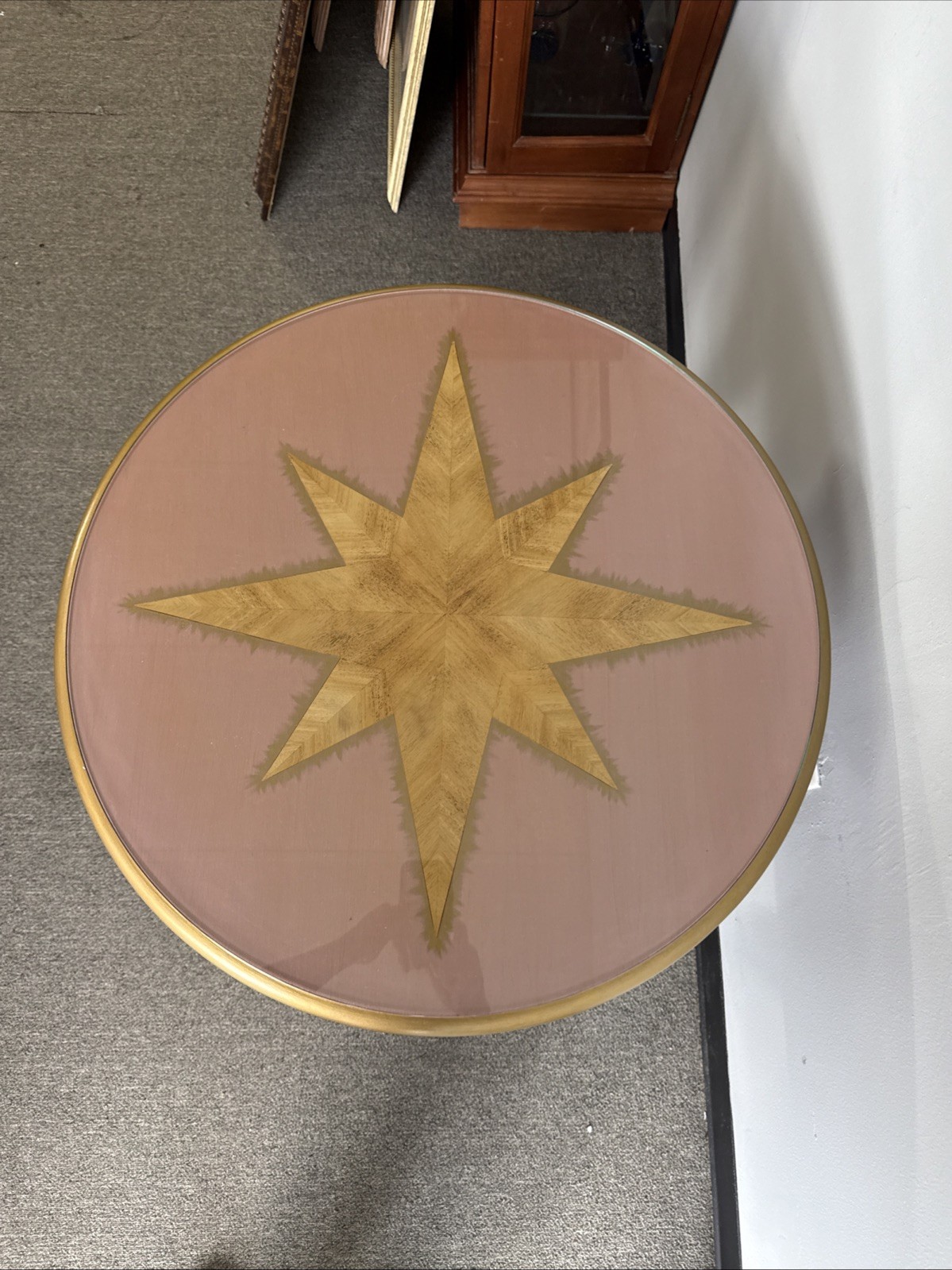 Canterbury Round End Table Custom Painted Rozay Gold Glass Top Accent Table