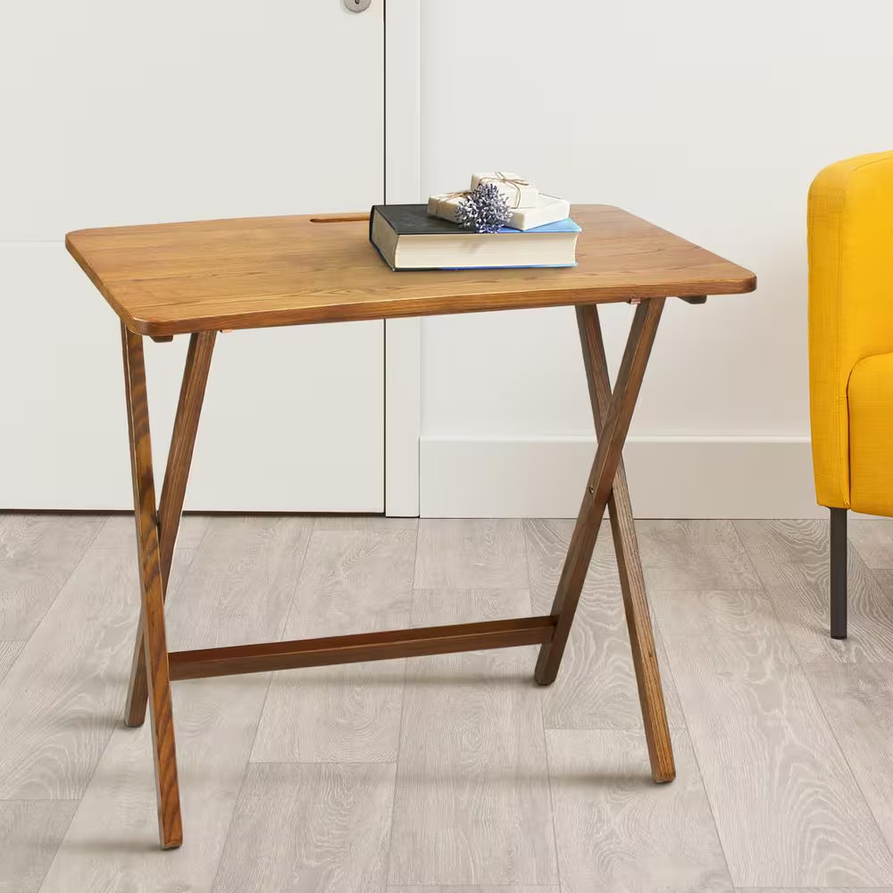 28 In. W Warm Brown New Color Solid Red Oak Wood Folding Table