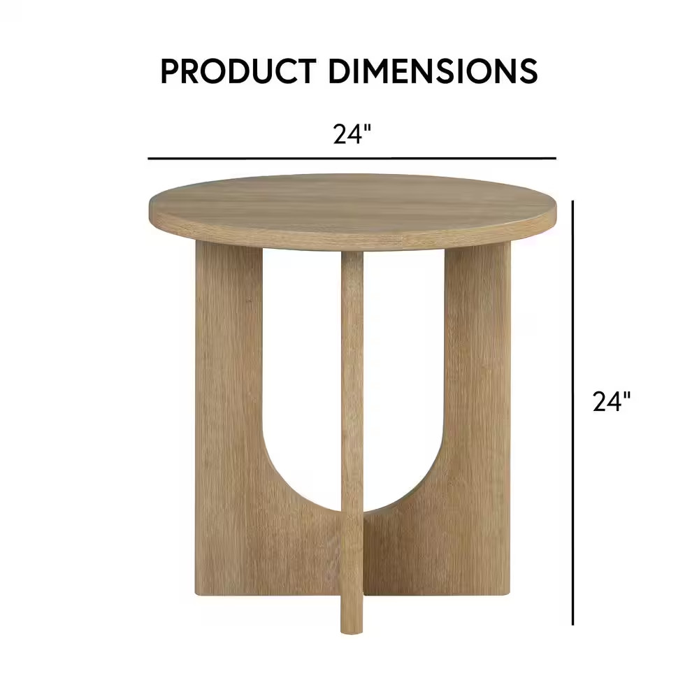 Calsen 3-Piece 36 In. Natural round Wood Top Coffee Table Set with Cross-Arch Ba