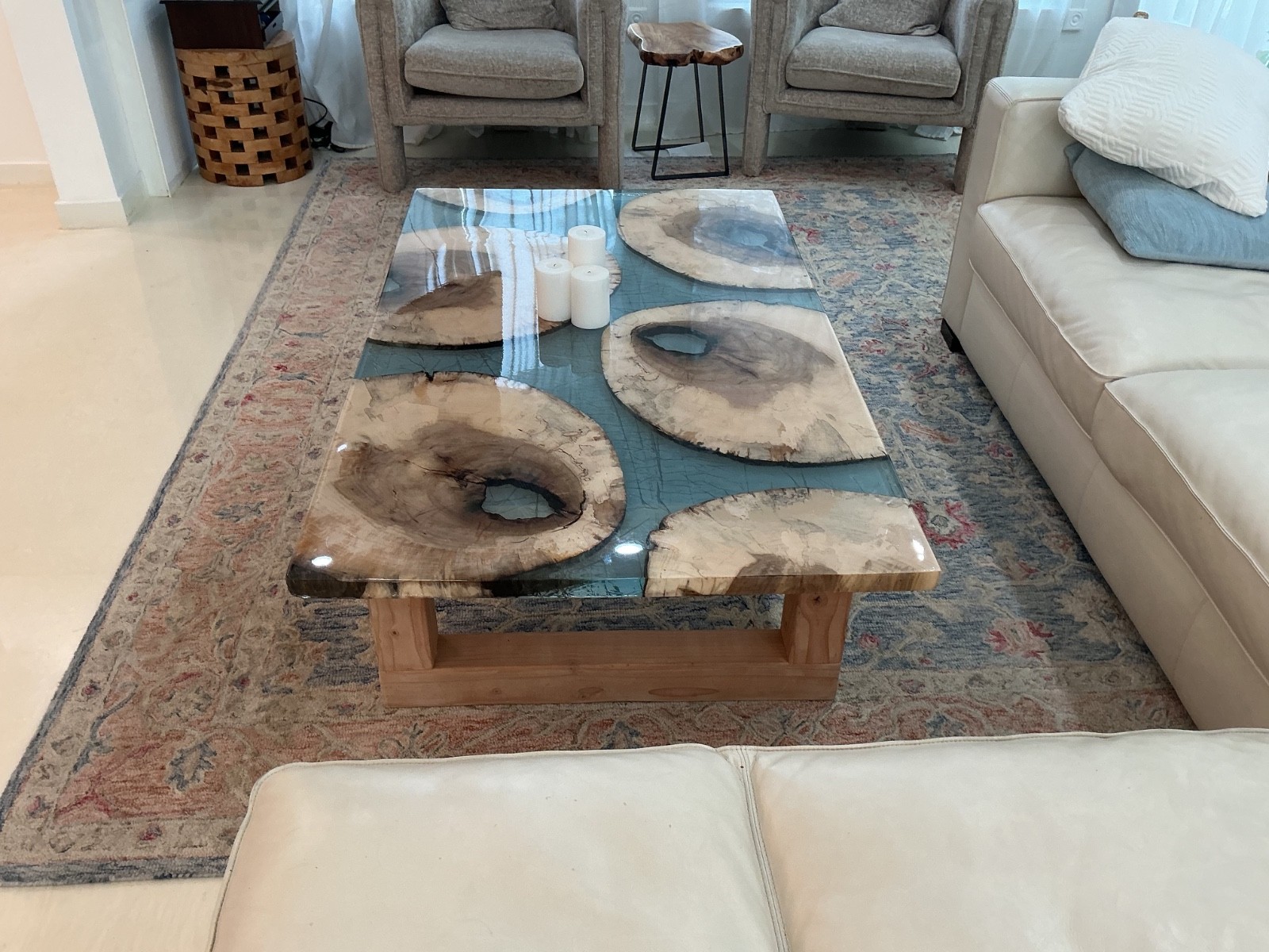 Handmade NYC artist Epoxy Coffee Table Maple 5’x3’ 60”x36”x1.5” live edge