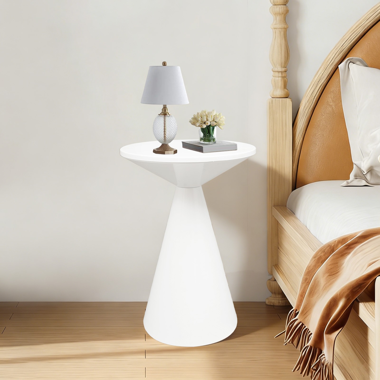 Living Room End Table White Modern Round Metal Coffee Table Home Decor Table