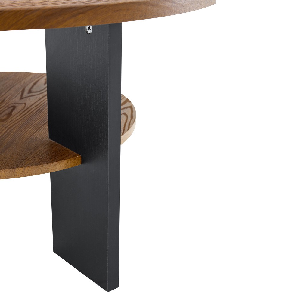 Round Coffee Table Side Table 2 Piece Set with Storage Shelf PVC Surface MDF