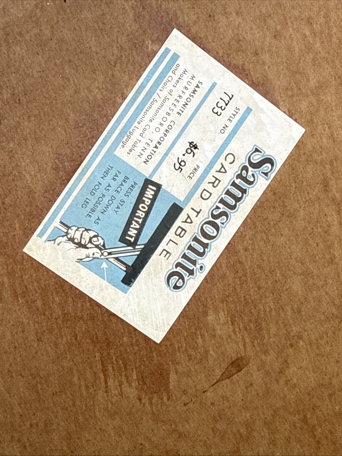 Vintage Samsonite Card Table Style 7733 Folding Table Original Label