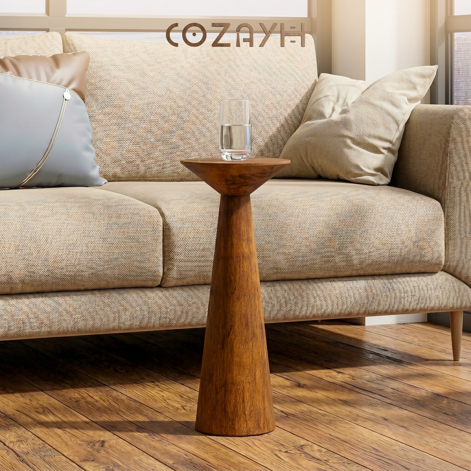 COZAYH Pedestal Tall Round Martini Table for Living Rooms or Bedrooms, Walnut