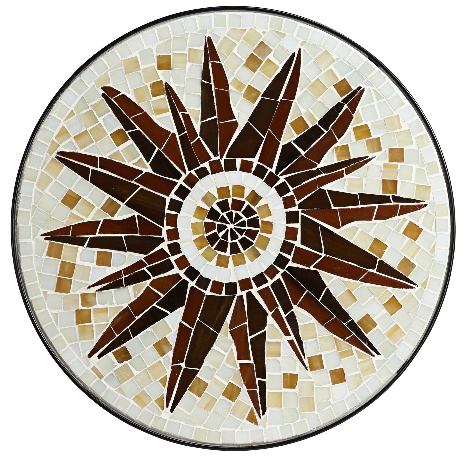 Modern Black Round Outdoor Accent Table 14″ Wide Brown Sunburst Mosaic for Porch