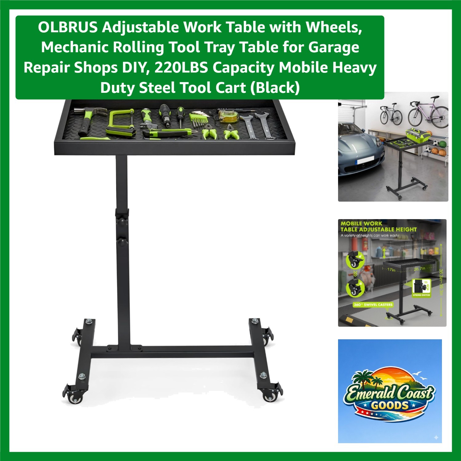 Ergonomically Designed Mobile Tool Cart – Waterproof Steel with 220LBS Capacity