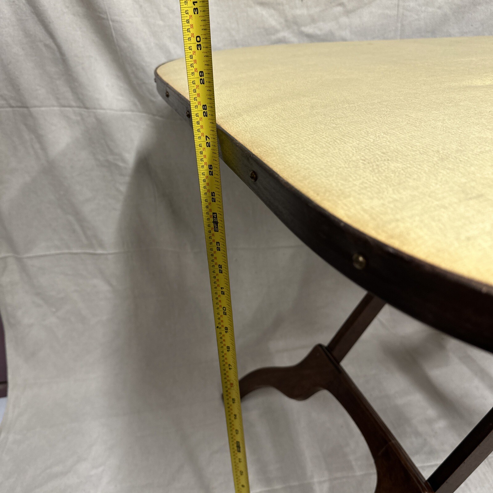 Mid Century Triangular Folding Corner Table Unique MCM Wooden Rounded Corner