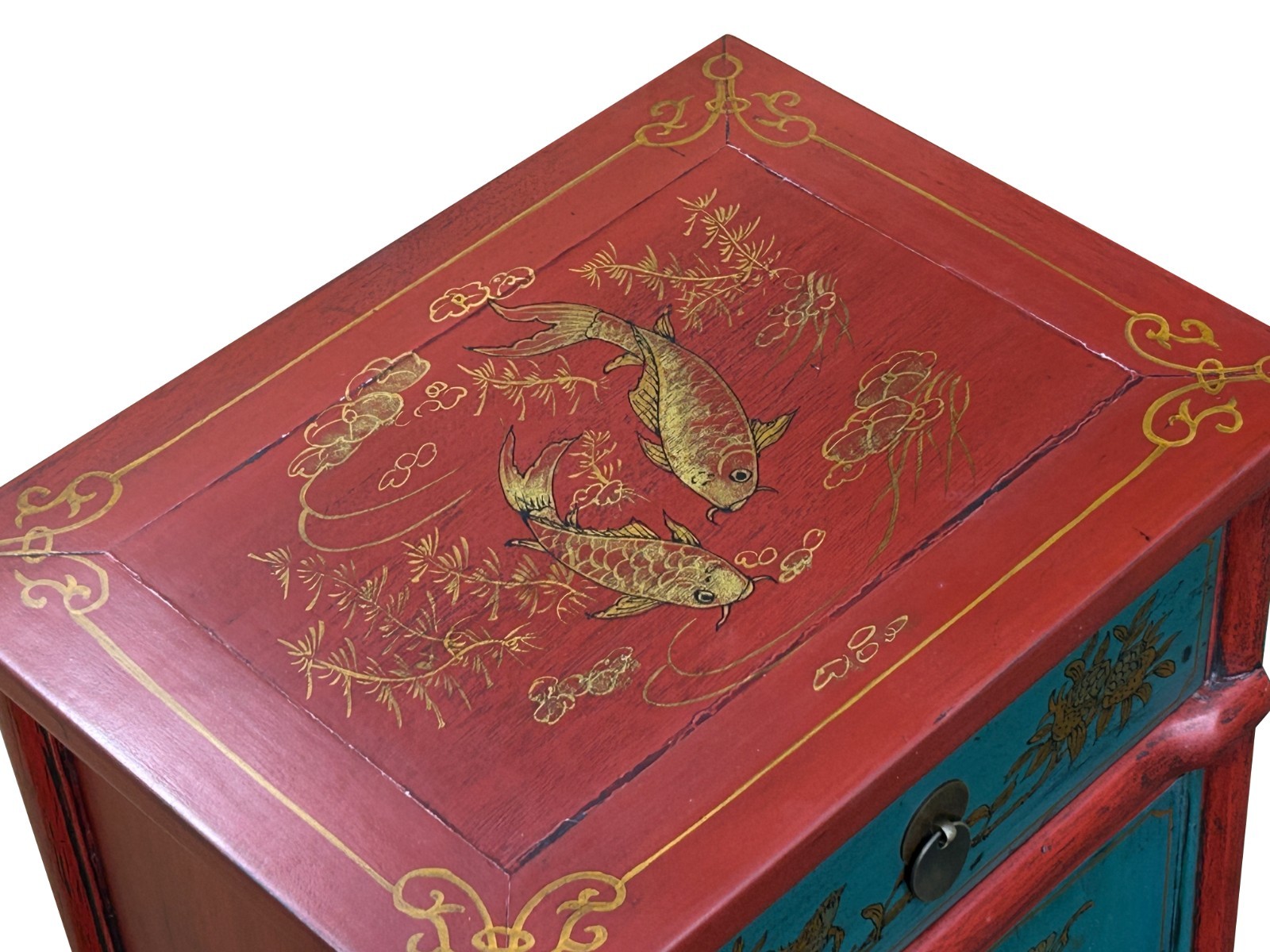 Red Blue Doors Golden Butterflies Fishes Graphic End Table Nightstand GB065