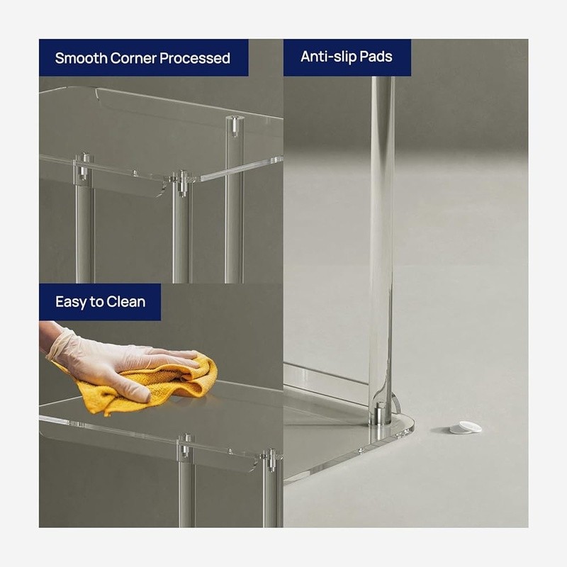 Clear Acrylic C Shaped End Table Snack Table Living Room Bedroom 3 Tiers New