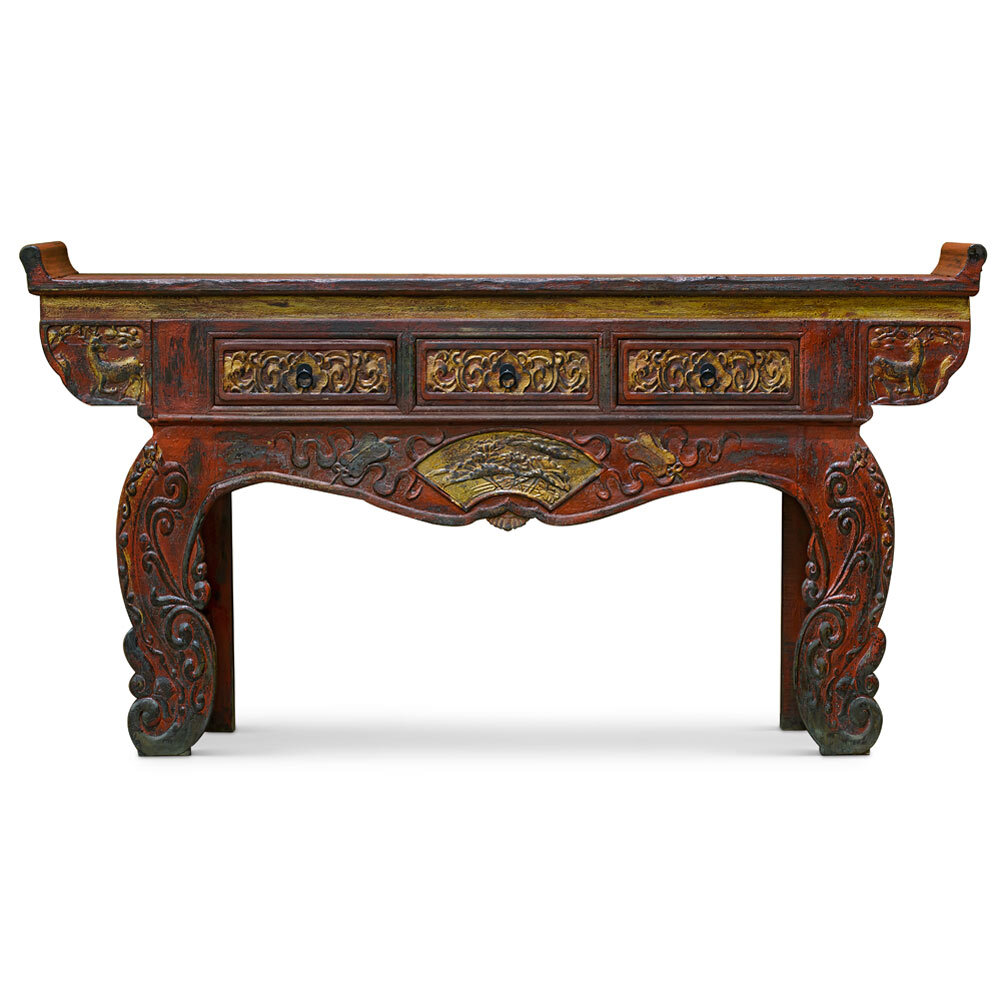 US Seller – Vintage Elmwood Grand Imperial Oriental Altar Console Table