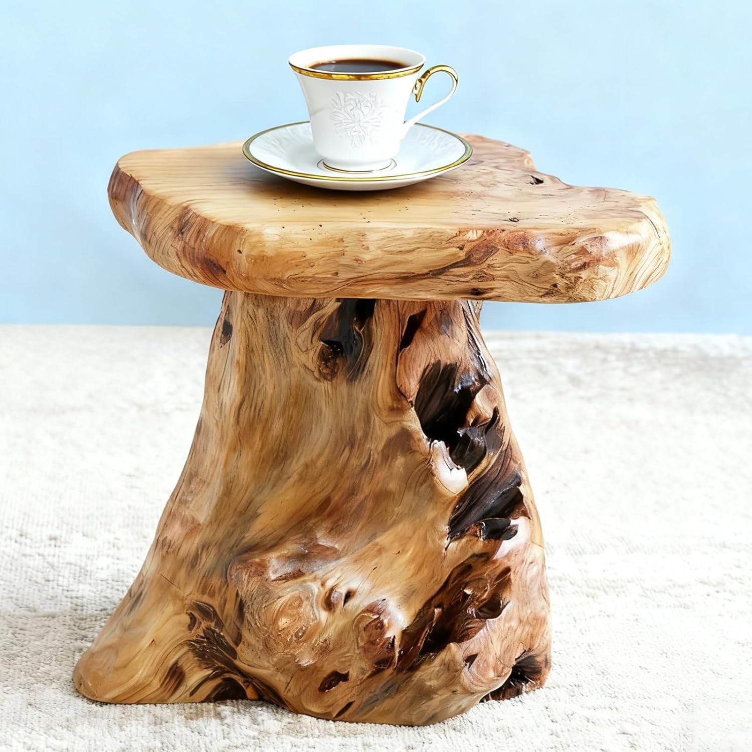 13.8″ Cedar Stump Stool Natural Wood Side Table Live Edge Coffee Table