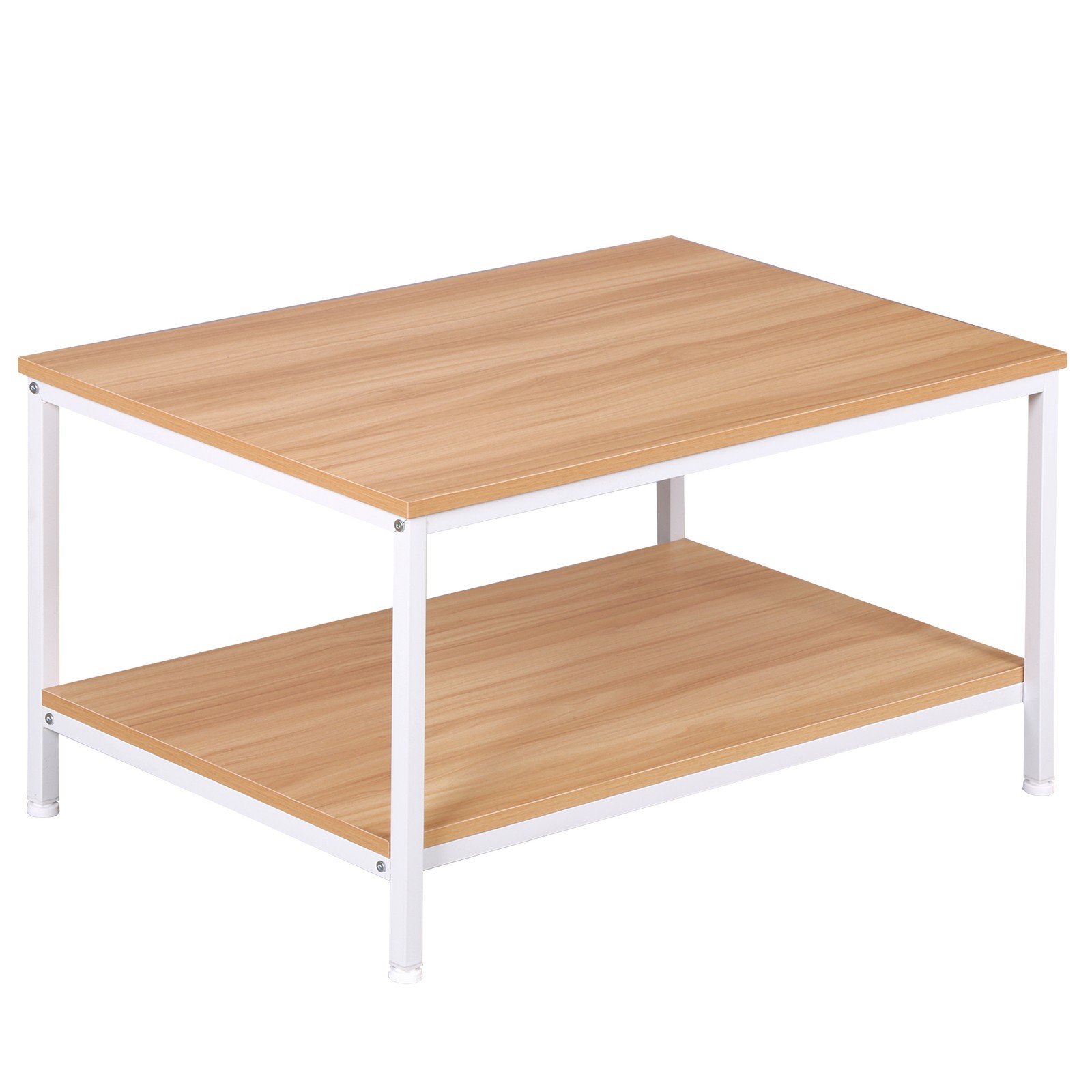2-Tier Rectangular Coffee Table MDF Side End Table with Metal Frame Light Oak