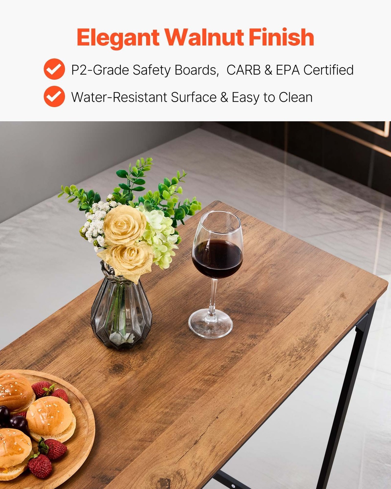 Bar Table, 1 Pc 53″ Kitchen Bar Table, Tall Dining Table w/ Rounded Edge, Rectan