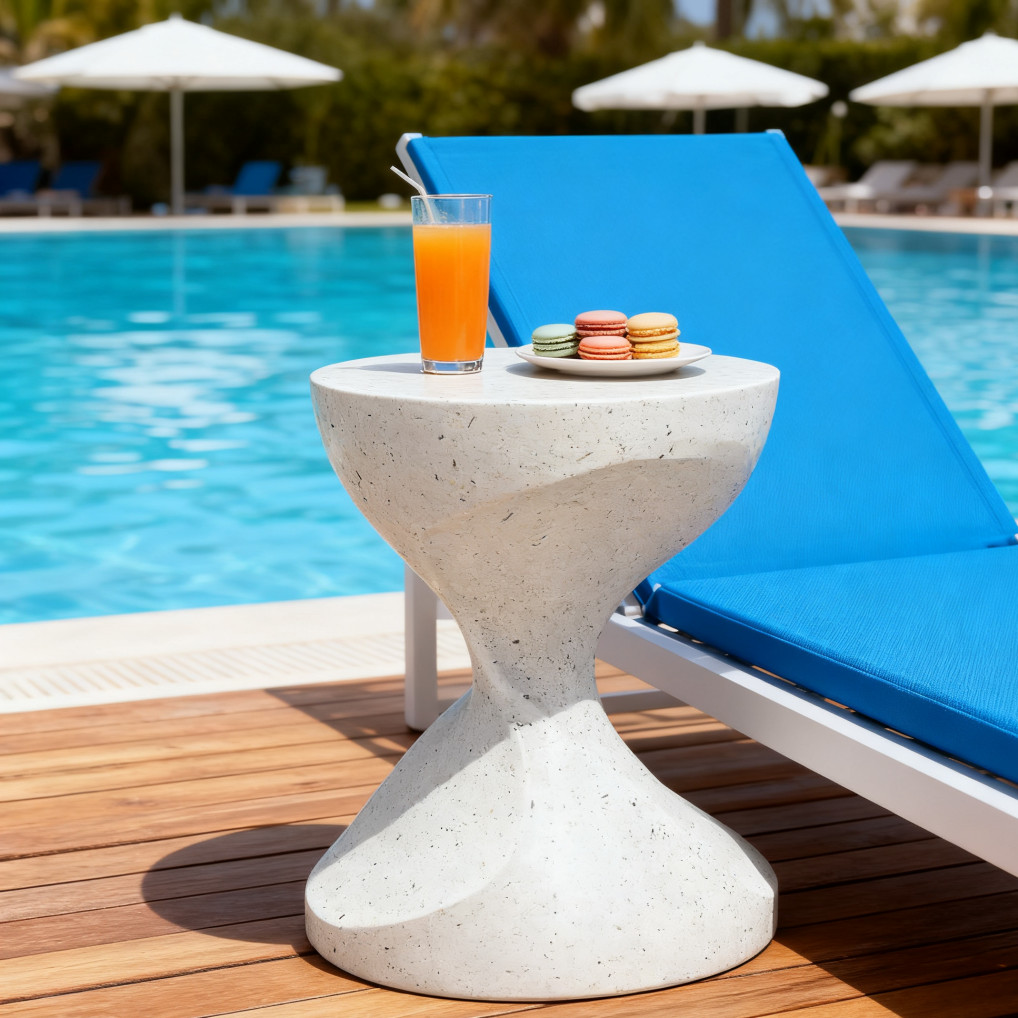 Side Table Modern Art Deco Indoor/Outdoor Accent Table Cream Terrazzo Finish
