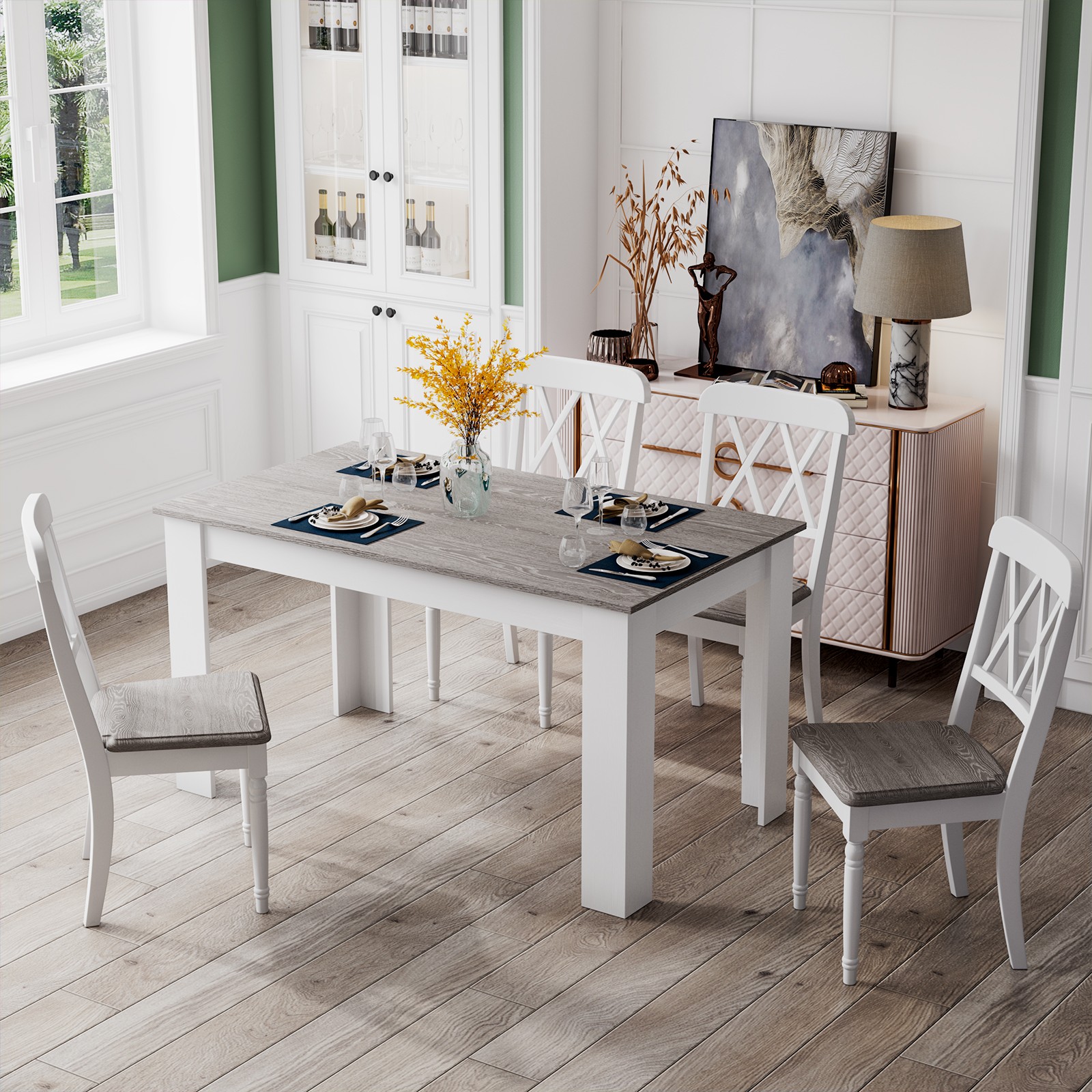 Costway 47″ Kitchen Dining Table Dining Table for Small Space Dark Gray
