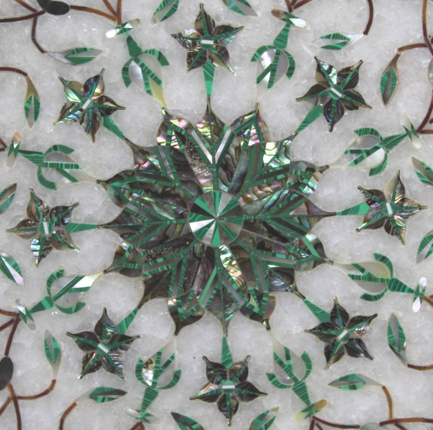 15″ Marble Table top Semi Precious Stones malachite floral inlay home decor
