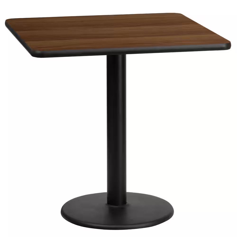 24 In. Square Black and Walnut Laminate Table Top with 18 In. round Table Height