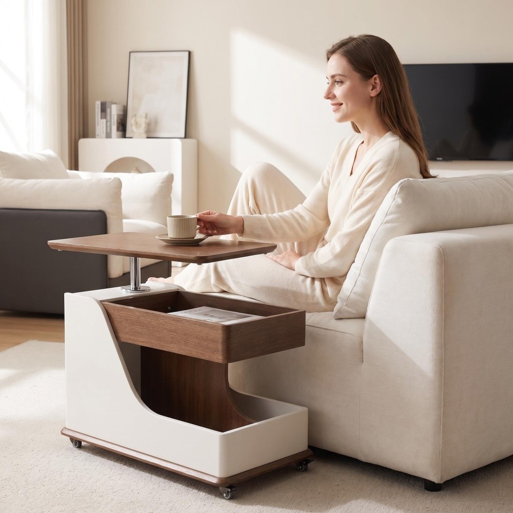Adjustable Height Coffee Table with Storage, Portable Side Table