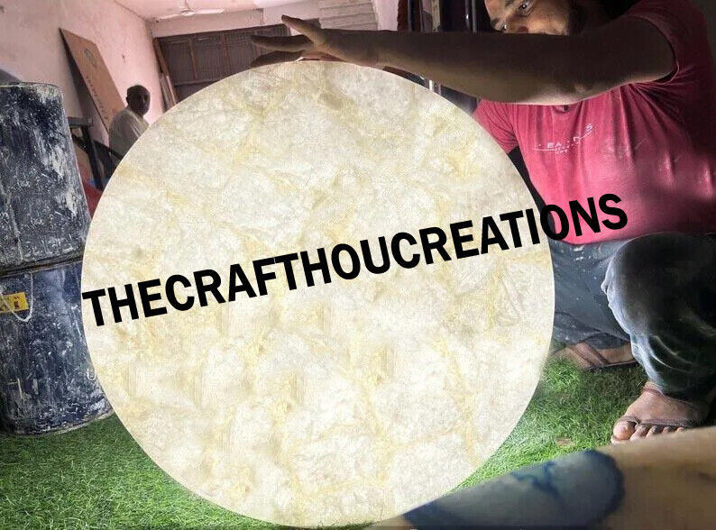 White Quartz Agate Coffee Round Table Top, Back Lit Quartz Slab Top, Decor