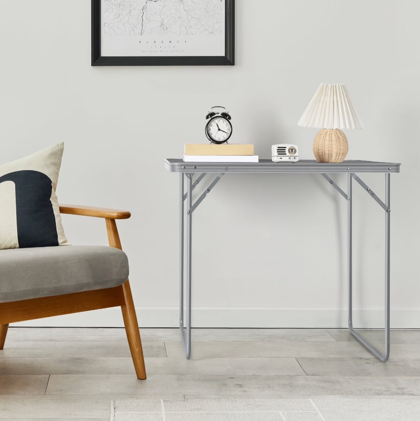 Space-Saving Folding Table, Portable Charcoal Gray Multi-Purpose Card Table