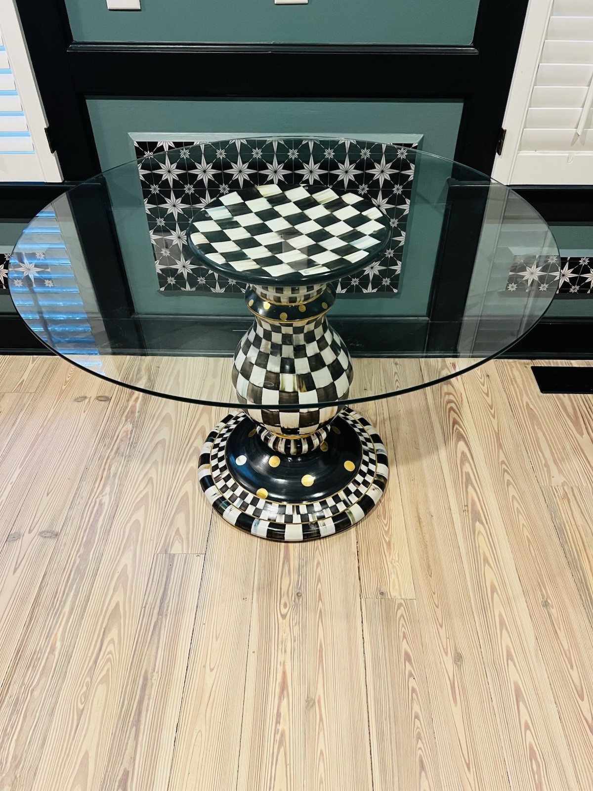 Mackenzie-Childs Courtly Check® Pedestal Table Base with 42” D Glass Top