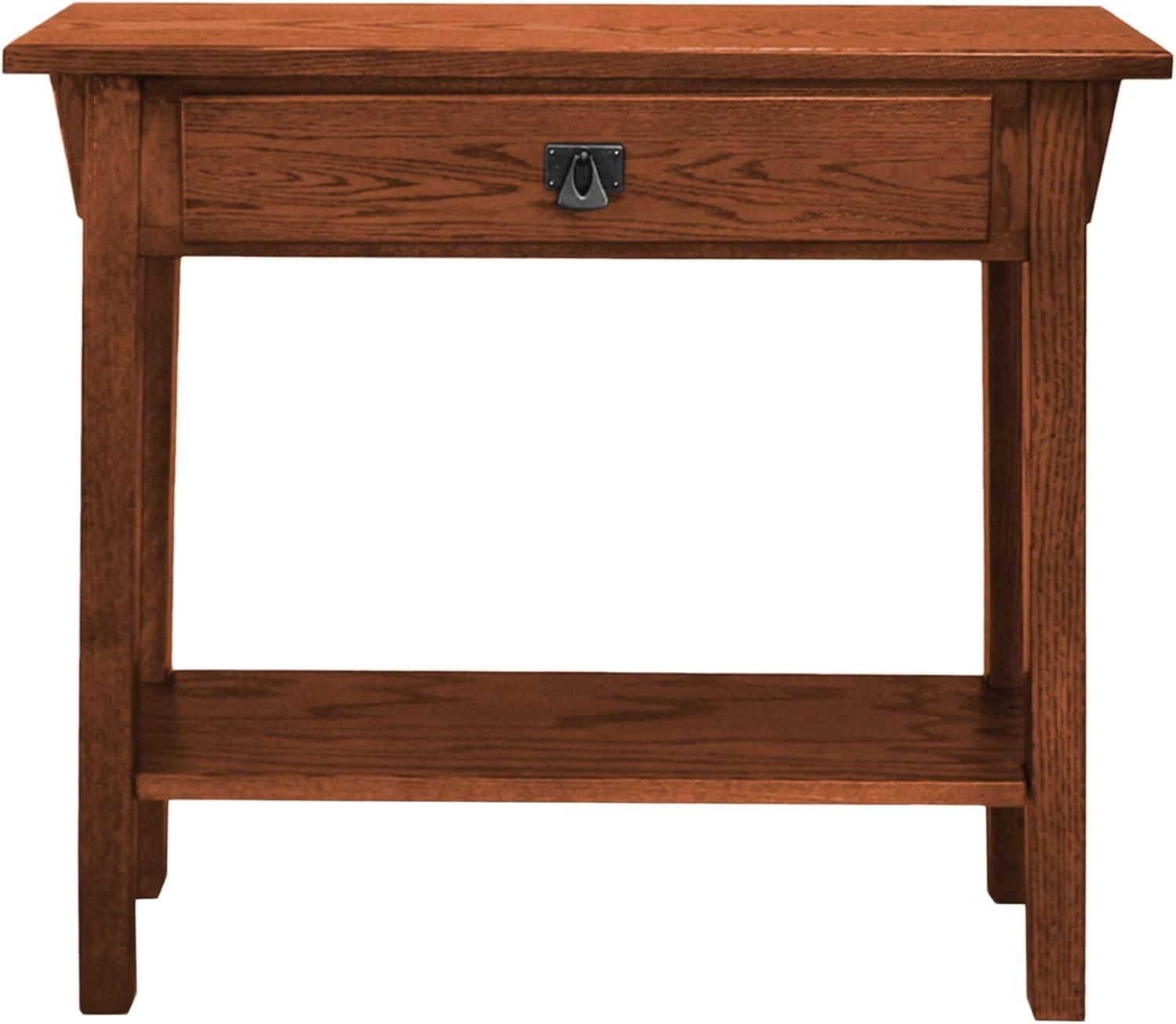 Narrow Mission Console Table with Drawer & Shelf, Solid Wood, Russet Finish